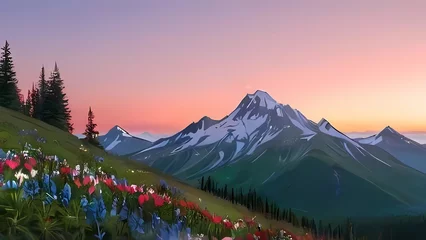Deurstickers sunset in the mountains © Attaul