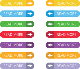 Read More Button with Arrows in Colorful style. Button sign, icon collection. Vector Illustration