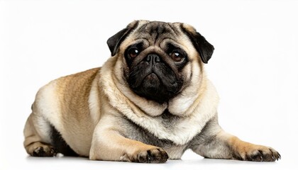 young Pug Dog - Canis familiaris lupus - cute adorable tan and black color isolated on white...