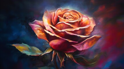 red rose in the watercolor blur background: acrylic watercolor painting_ ai illustration