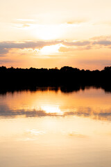 Beautiful sunset in Poland Masuria lake forest and nature 