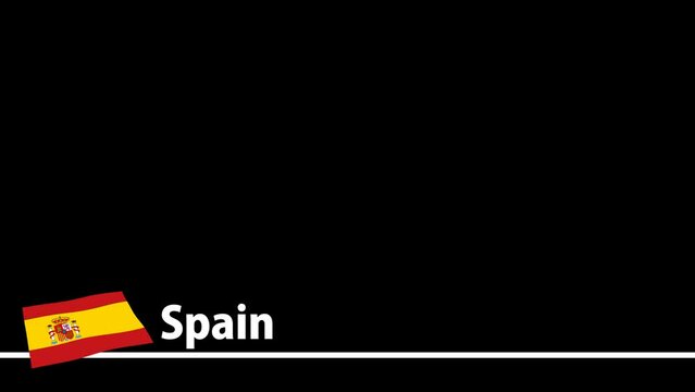 スペインの国旗と国名が画面下部に現れます。背景はアルファチャンネル(透明)です。
