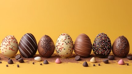 chocolate easter eggs holiday background - obrazy, fototapety, plakaty