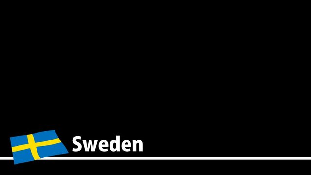 スウェーデンの国旗と国名が画面下部に現れます。背景はアルファチャンネル(透明)です。
