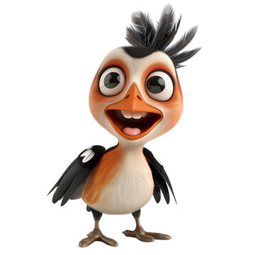 recommend clip art: Angled view of a 3D cartoon illustration of cute Hoopoe smiling excitedly isolated on a white transparent background