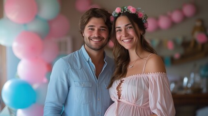 family expecting baby at gender party