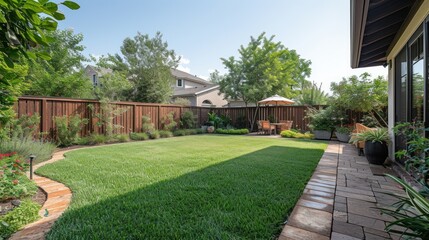 backyard area with dark brown wooden fence