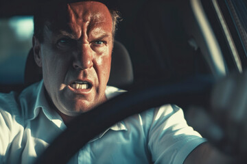 Portrait an angry driver driving