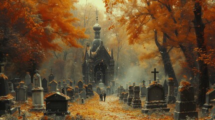 old cemetery on an autumn day