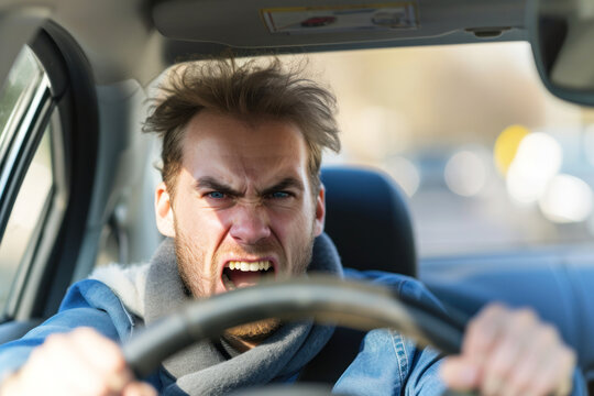 Portrait an angry driver driving