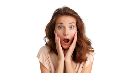 Surprised woman isolated on transparent background