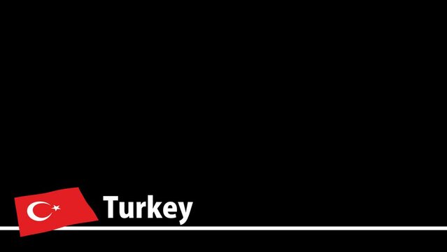 トルコの国旗と国名が画面下部に現れます。背景はアルファチャンネル(透明)です。