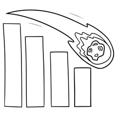 decrease graph icon with meteor illustration hand drawn outline vector