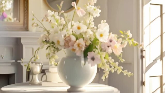 Spring flowers in vintage vase, beautiful floral arrangement, home decor, wedding and florist design..