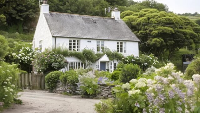 White coastal cottage in the English countryside style by the seaside