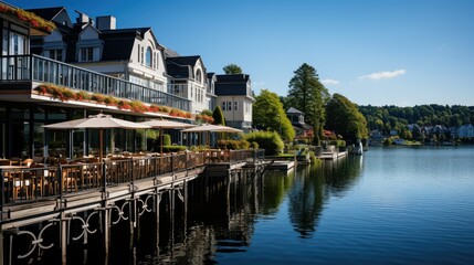 Fototapeta premium luxury town hotel building illustration historic boutique, modern cozy, charming central luxury town hotel building
