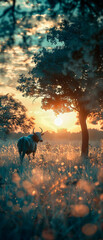 Conceptual scenic view with animal motif, macro shot, twilight hues, unique