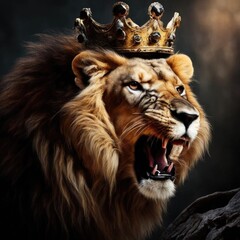 Fototapeta premium The lion is the king of beasts, with a crown on his head.