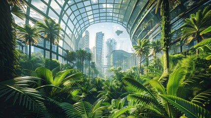 Hello Spring, futuristic digital rendering of a utopian cityscape surrounded by lush greenery and futuristic architecture --ar 16:9 --v 6 Job ID: 14965321-5d71-4334-a206-d8795e82a70f - obrazy, fototapety, plakaty
