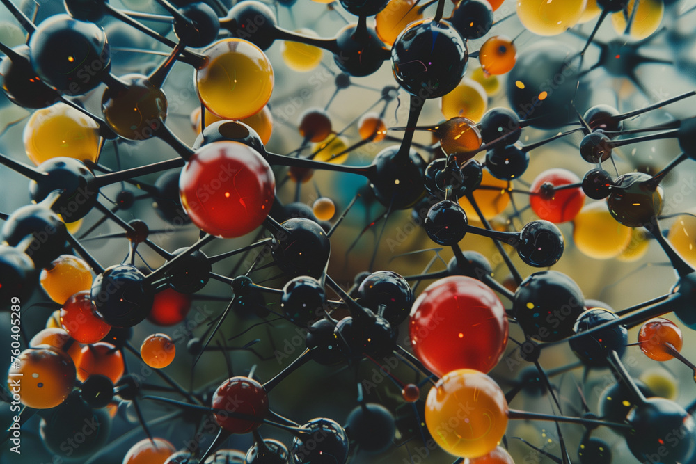 Poster the balls are connected to each other and appear to be part of a larger structure. the image has a s