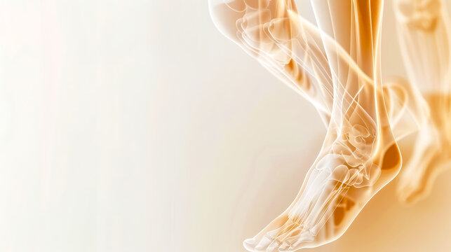Human foot x-ray with smoke effect on beige background