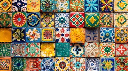 Unique pattern of colorful tiles. Latin American, Seville, Spanish style. 
