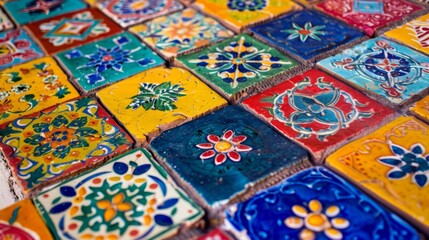 Unique pattern of colorful tiles. Latin American, Seville, Spanish style.	
