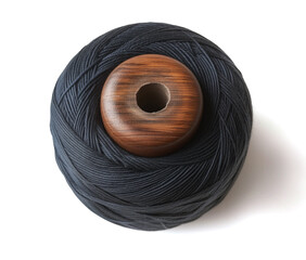 Ball of wool yarn with wooden skein isolated