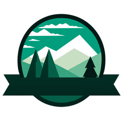 Nature badge with a lush green forest scene