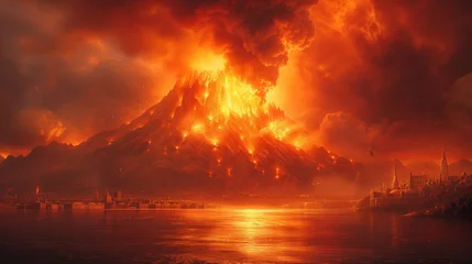 Deurstickers Bordeaux fiery volcano eruption landscape