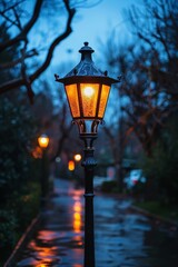 Vertical shot of a lamp by the street captured during the night
