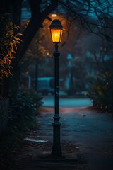 Vertical selective focus shot of a streetlight in the City at night

