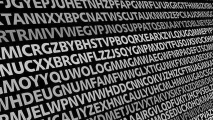 Lettering chaos on black background unpredictable typography pattern, shifting alphabet letters, and creative random characters encoded in abstract concept of stylish communication