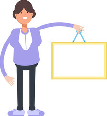 Woman Character Holding Blank Signage
