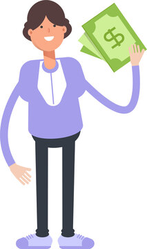 Woman Character Holding Dollar Banknotes
