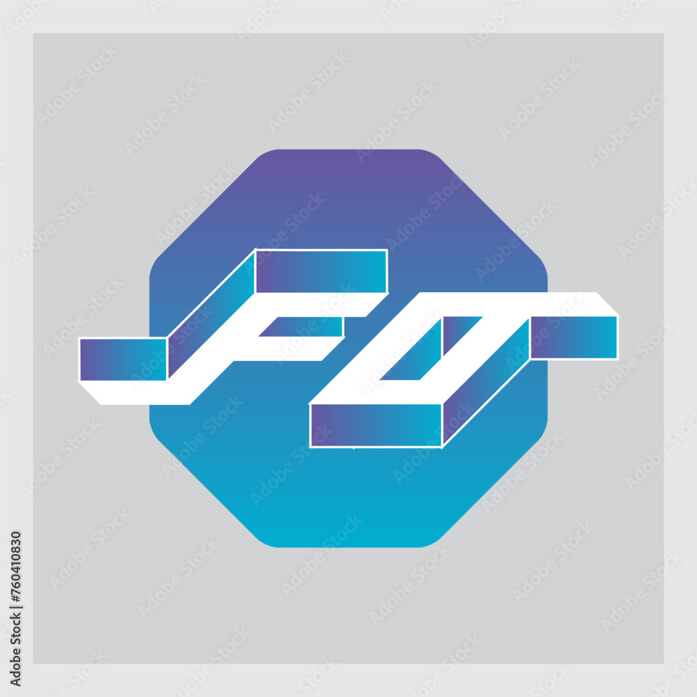 Poster three-dimension letters f and o on a hexagonal substrate. isometric 3d font for design. fo - monogra
