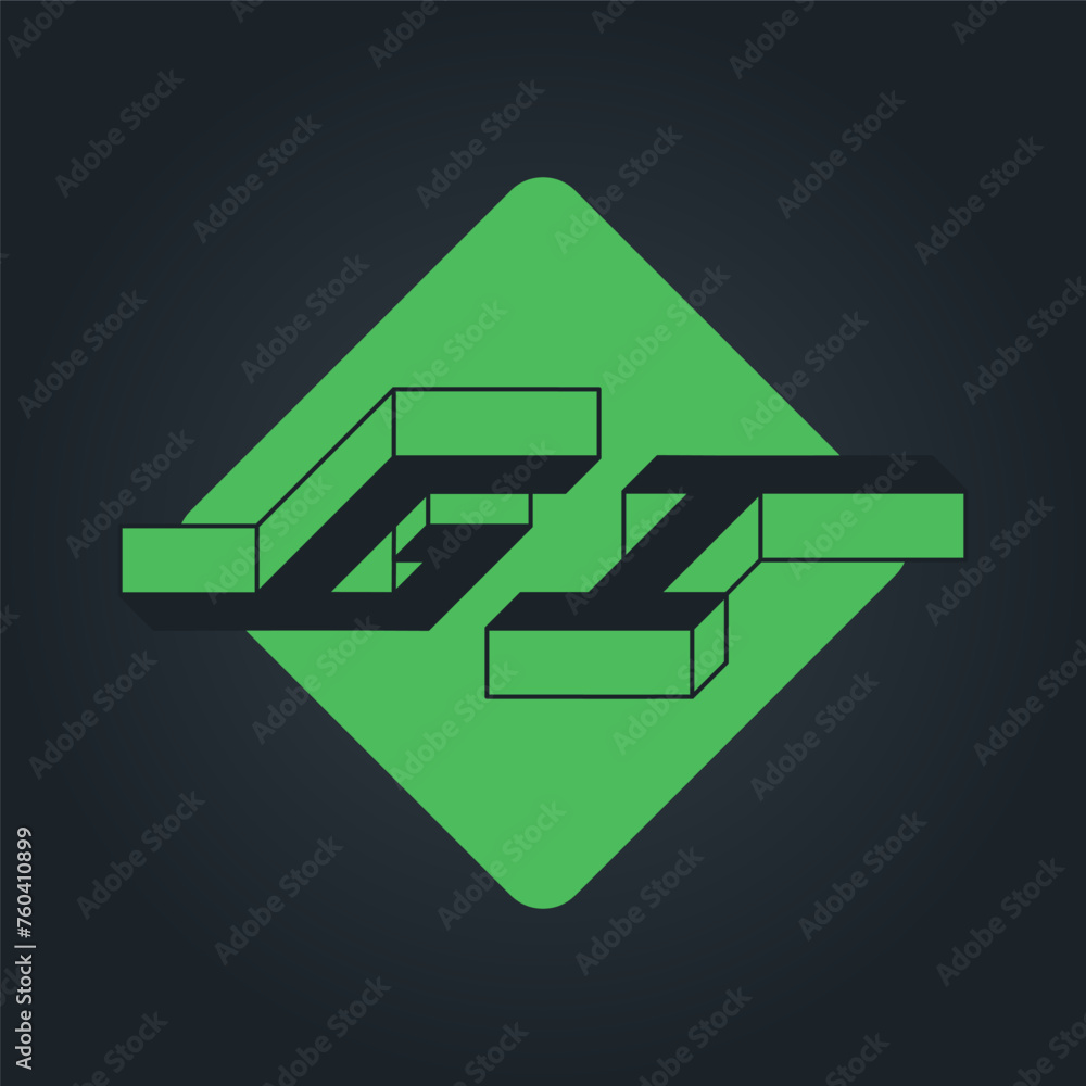 Poster g and i - monogram or logotype on plate. isometric 3d font for design. three-dimension letters. gi -