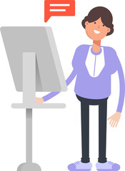 Woman Character Working on Computer
