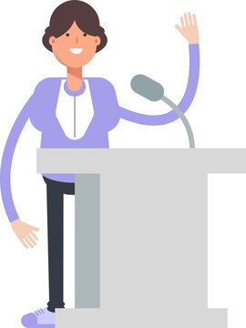 Woman Character Speaking on Podium

