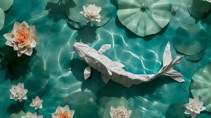 Tranquil Waters: Origami Koi in Reflection.