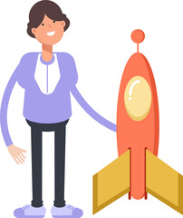 Woman Character and Rocket
