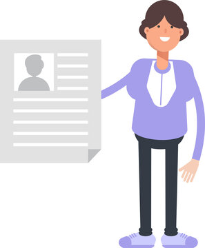 Woman Character Holding Job Application Document
