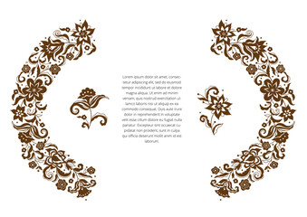 Vector floral semicircle frame, vignettes, border, card design template. Flower silhouette elements in Oriental style. Floral borders, flower illustration. Arabic ornaments.