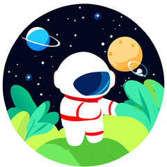 Cute astronauts explore the wonders of the natural world.
