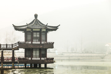 Fototapeta premium a foggy lake in Xuzhou, China
