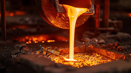 Pouring liquid gold into graphite casting form from furnace. Generative AI illustration 