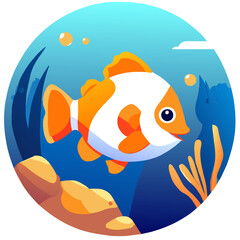 Fototapeta premium A cute clownfish swims gracefully in its natural habitat.