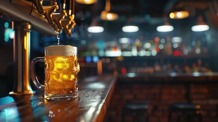 Foto op Plexiglas Mug of beer on bar counter in the pub. © Oulaphone