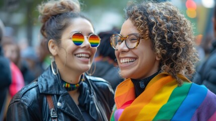 LGBTQ community members wearing pride symbols at a local event