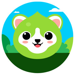 Fototapeta premium Adorable grinning face emoji surrounded by lush greenery, exuding joy and serenity.